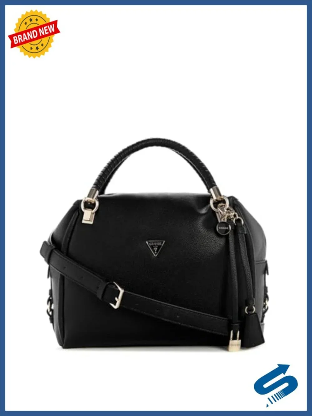Spacious Satchel with Gold Hardware, Adjustable Crossbody Strap, Polyurethane